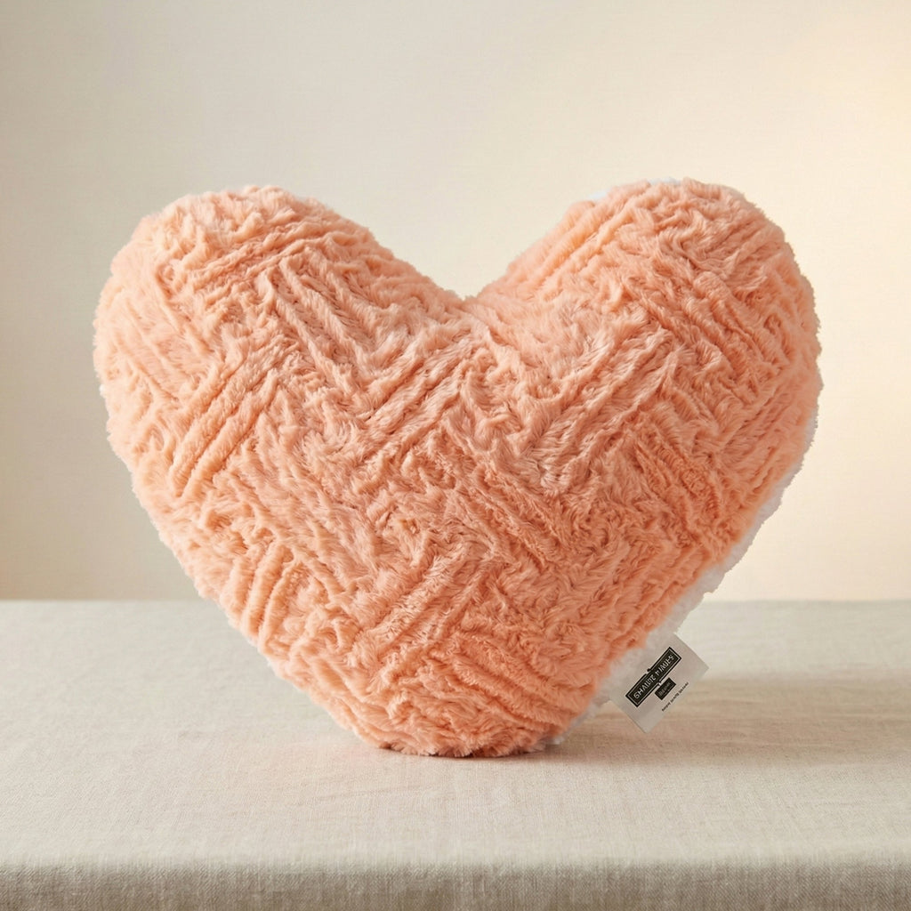 DaDa Bedding Heart Shaped Pillow Coral Peach Pink Faux Fur & Sherpa Soft Decorative Throw Pillow - 14x16 inches Coral Peach for Valentine's Day or Any Special Occasion-1