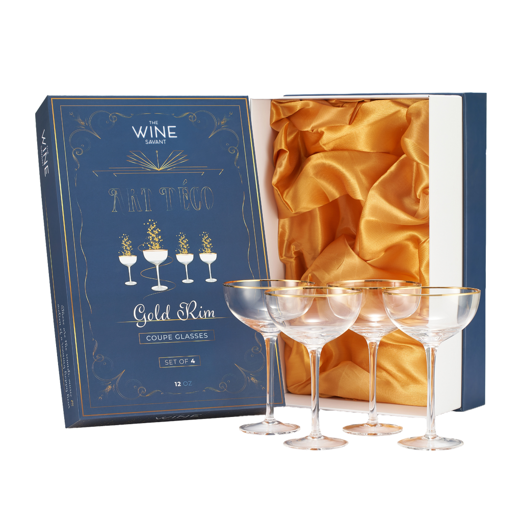 Vintage Crystal Champagne Coupe Gold Rim Glasses | Set of 4 | 7 oz-0