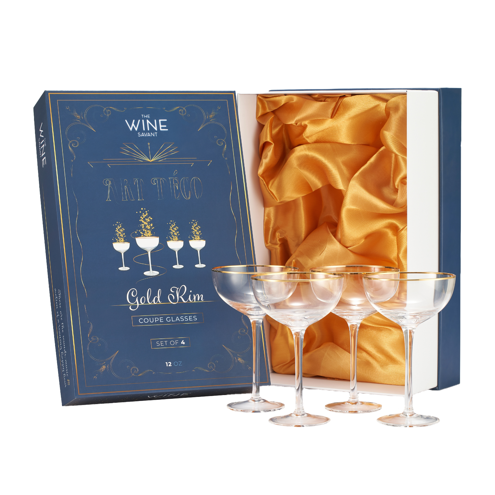 Vintage Crystal Champagne Coupe Gold Rim Glasses | Set of 4 | 7 oz-0