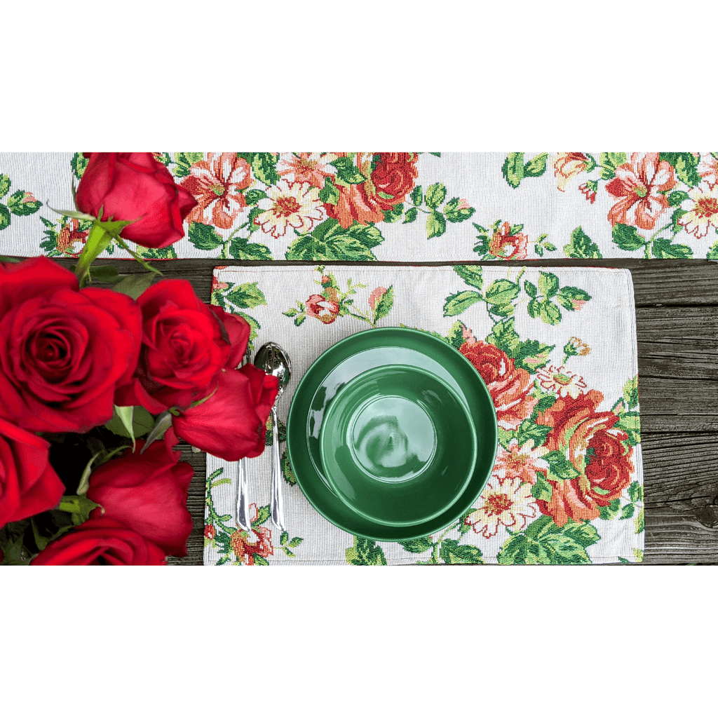 Tache Sweet Roses Vintage Ivory Woven Tapestry Placemat Set (17593PM)-1