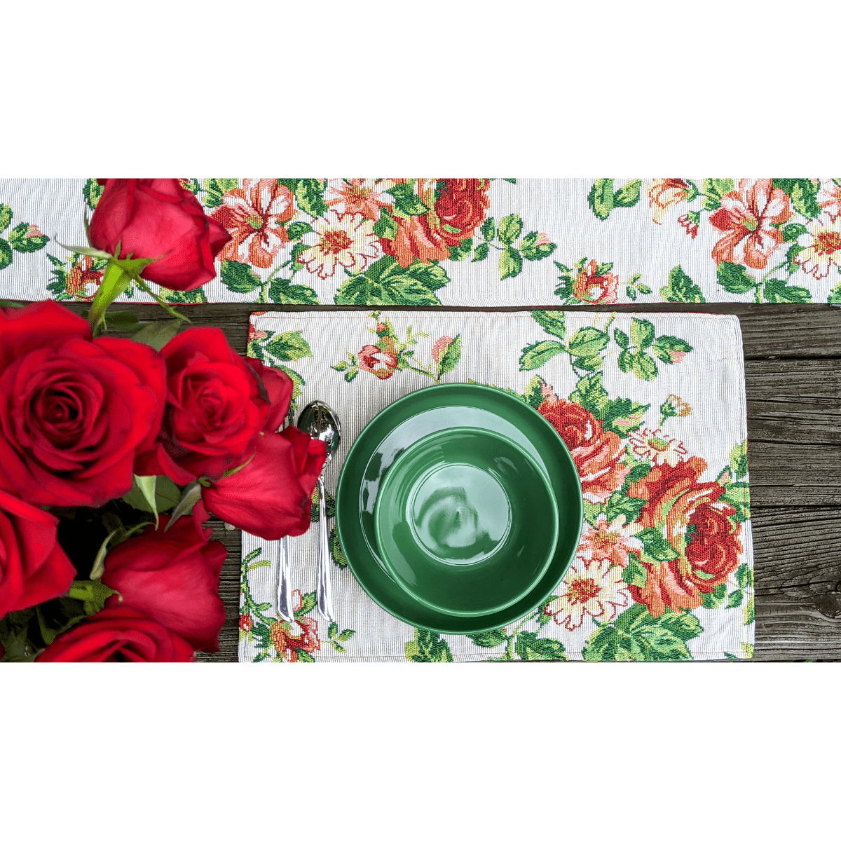 Tache Sweet Roses Vintage Ivory Woven Tapestry Placemat Set (17593PM)-1