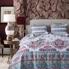 DaDa Bedding White Blue Floral Paisley Quilt Set
