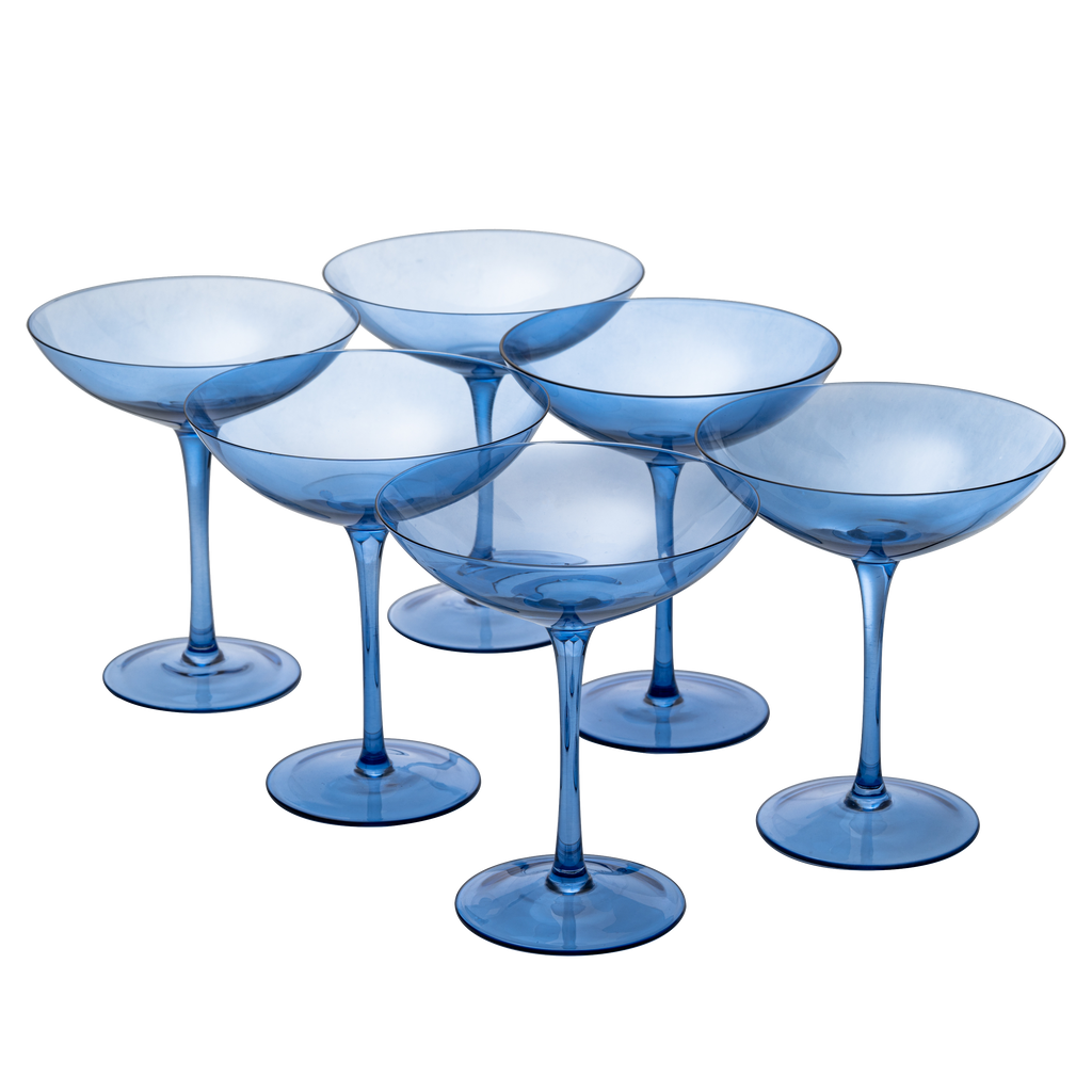 Cobalt Blue Colored Champagne Coupe Glasses 12oz Set of 6-0