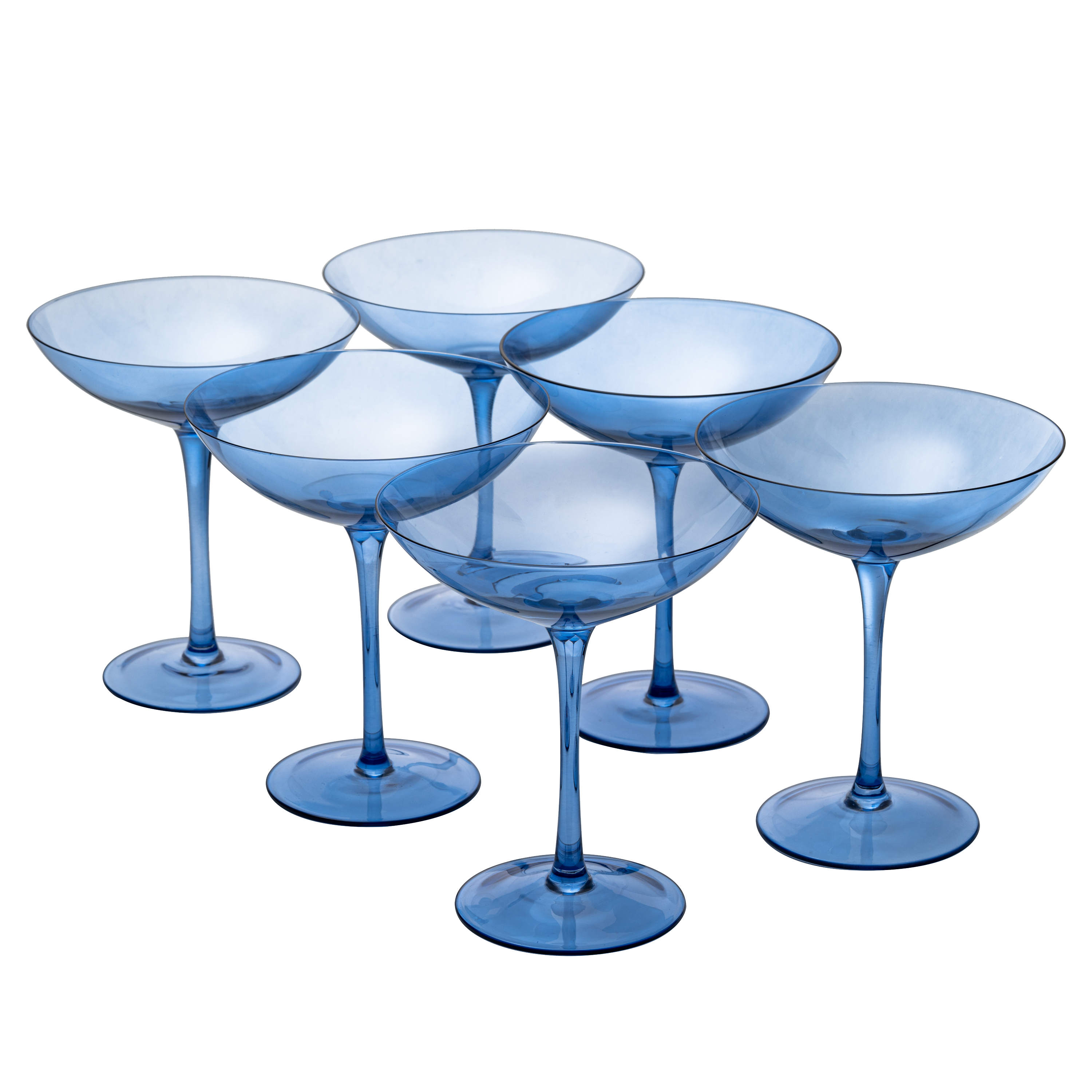 Cobalt Blue Colored Champagne Coupe Glasses 12oz Set of 6-0