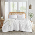 King Size Microfiber Pleated Soft Washed Comforter Set White-0