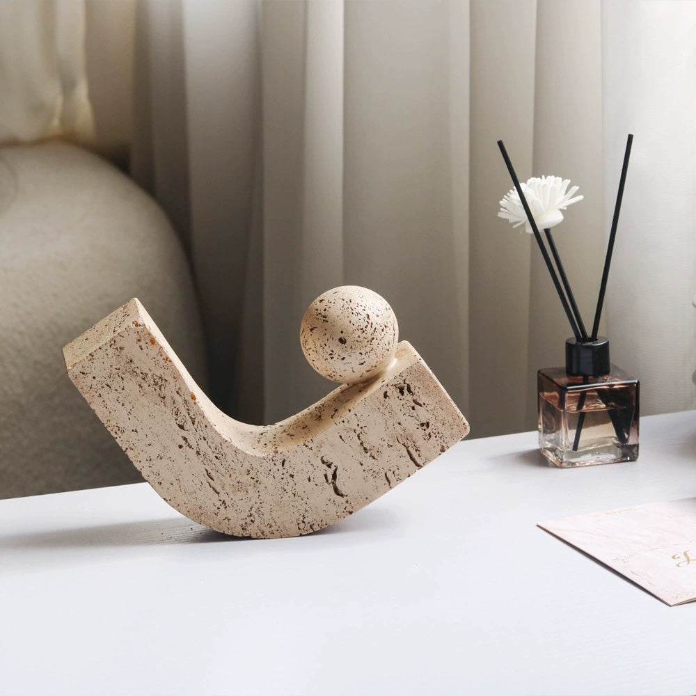 Wabi-Sabi Geometric Stone Sphere Sculpture | Minimalist Abstract Art Ornament for Living Room, Study, Wine Cabinet Decor-0