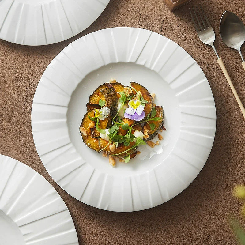Ceramic Radiating Rim Plate – Origami Texture Dinner Plate Series-1