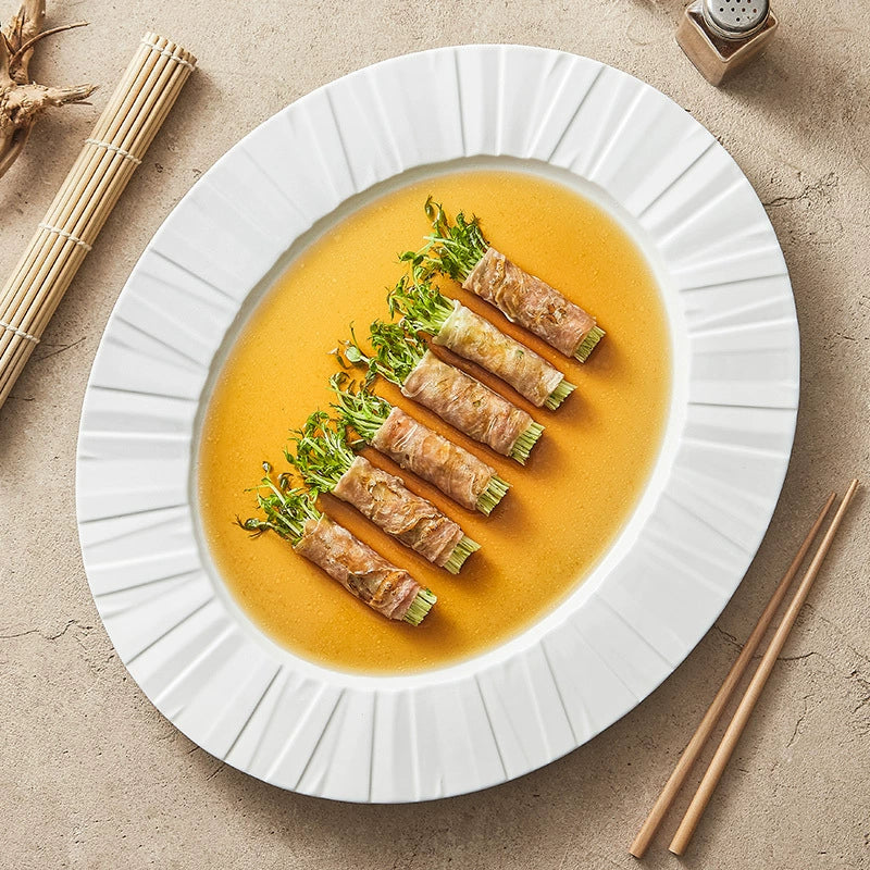 Ceramic Oval Serving Plate with Radiating Texture – Modern Minimalist Tableware-1