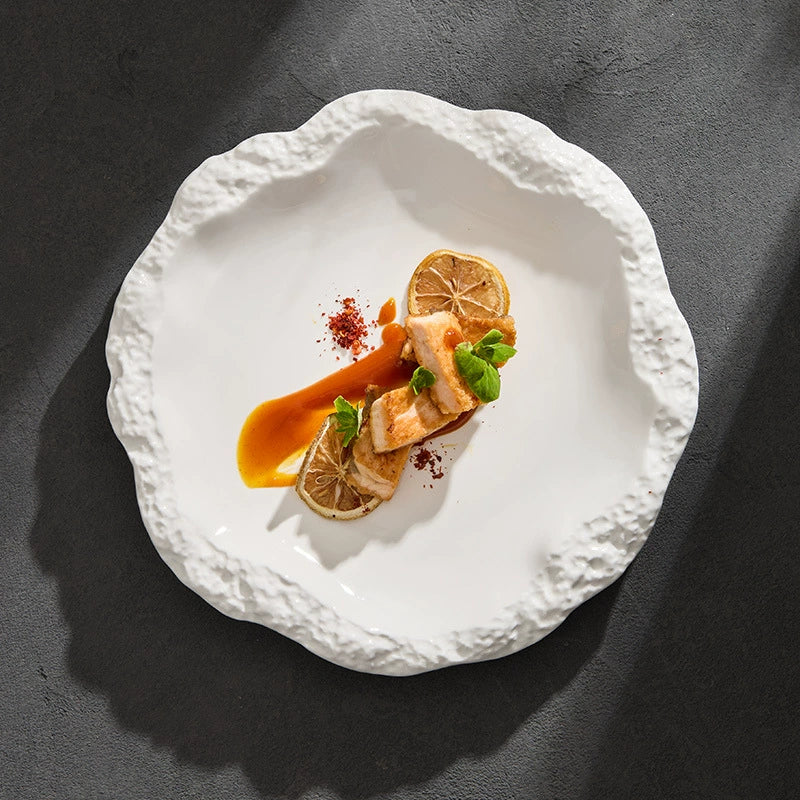 Rock Pattern Ceramic Plate – Modern Flat Shallow Dish for Dining & Display-1