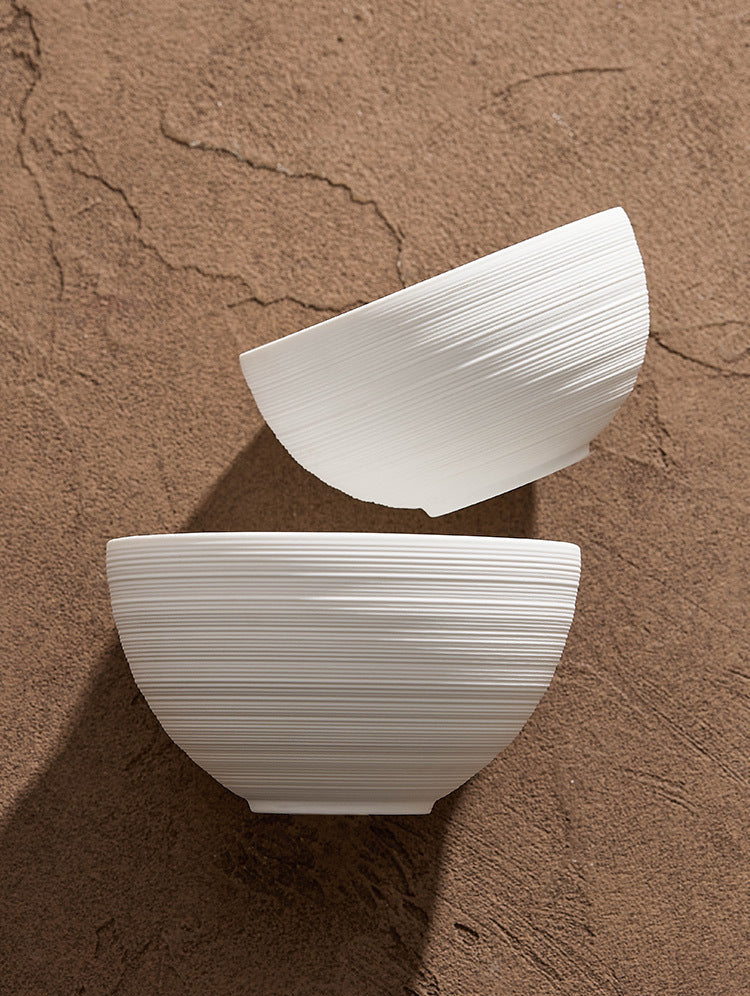 Minimalist White Brushed Ceramic Bowl – For Rice, Soup, or Noodles-4