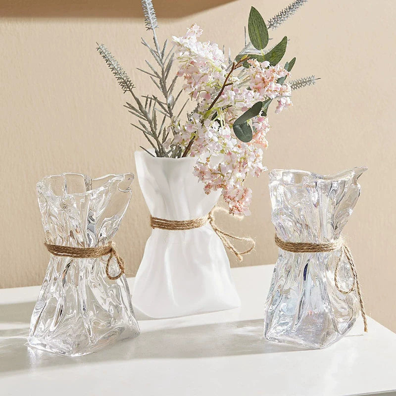 Wrinkled Glass Vase with Twine – Holographic / Frosted / Clear Finish-0