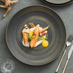 Luxury Black & Gold Ceramic Dinner Plate – Wujin Sand Textured Matte Glaze Fine Dining Tableware-1