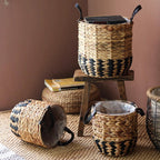 Two-Tone Basket Planter with Leather Handles (Shipping fees may apply)-0