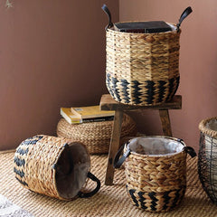 Two-Tone Basket Planter with Leather Handles (Shipping fees may apply)-0