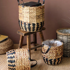 Two-Tone Basket Planter with Leather Handles (Shipping fees may apply)-1