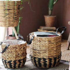 Two-Tone Basket Planter with Leather Handles (Shipping fees may apply)-2