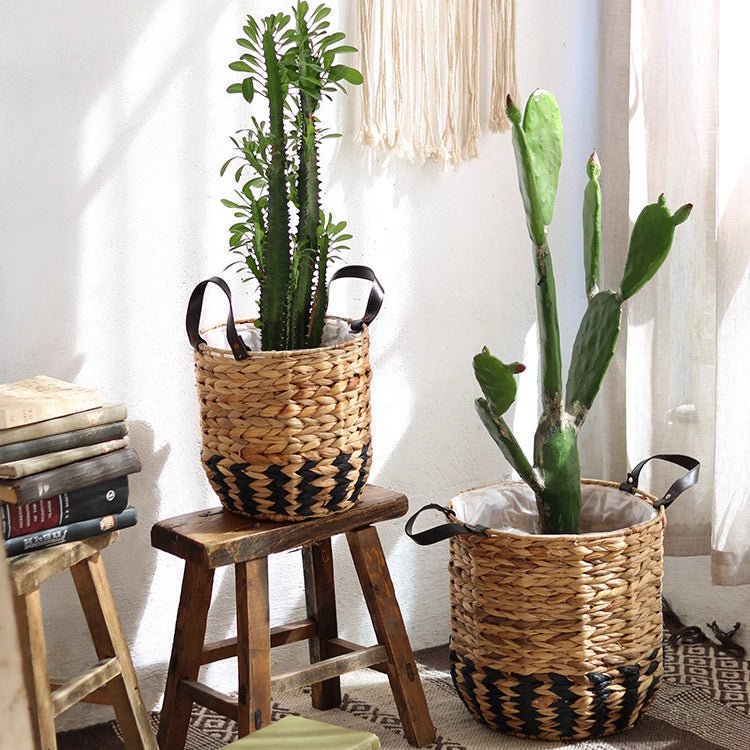 Two-Tone Basket Planter with Leather Handles (Shipping fees may apply)-3