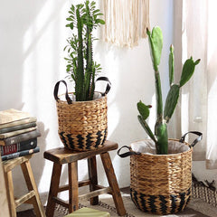Two-Tone Basket Planter with Leather Handles (Shipping fees may apply)-3