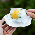 Hand-Painted Yellow Peony Porcelain Teacup & Saucer Set – Bright Floral Ceramic Cup for Tea or Coffee-2