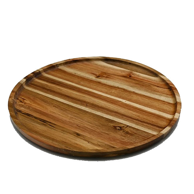 [ Set of 3 ] Zavis Green Acacia Wood Round Stackable Plate / Platter 14" | Dishwasher Safe-0