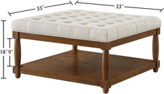 Ivory Upholstered Coffee Table With Hardwood Shelf-1