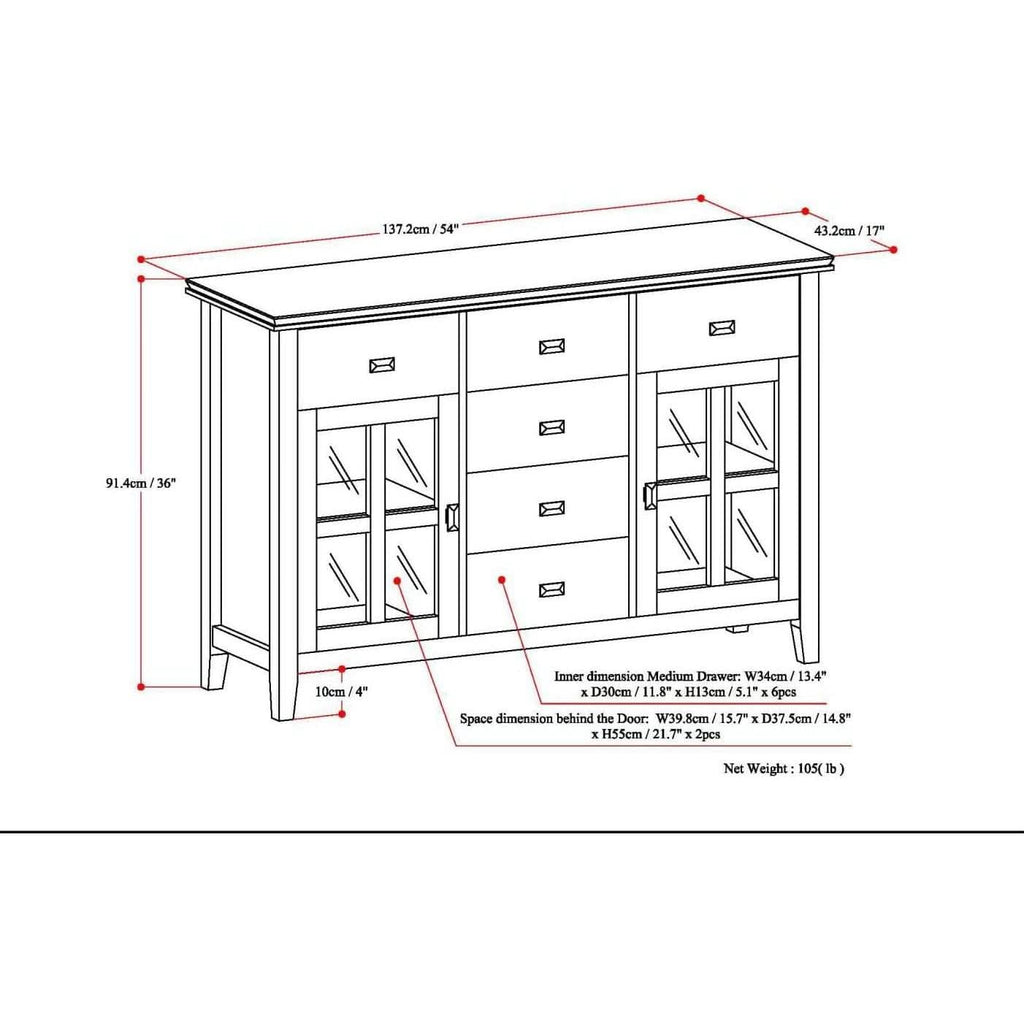Chestnut Brown Contemporary Sideboard With Glass Doors-2