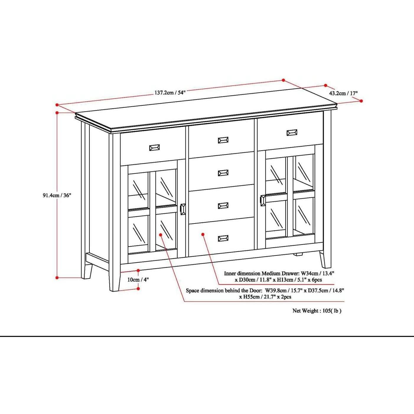 Chestnut Brown Contemporary Sideboard With Glass Doors-2