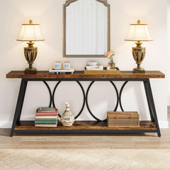 70.9 Inch Rustic Brown Industrial Grade Console Table-2