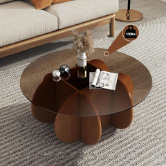 Contemporary Circular Glass Coffee Table Wooden Legs-4
