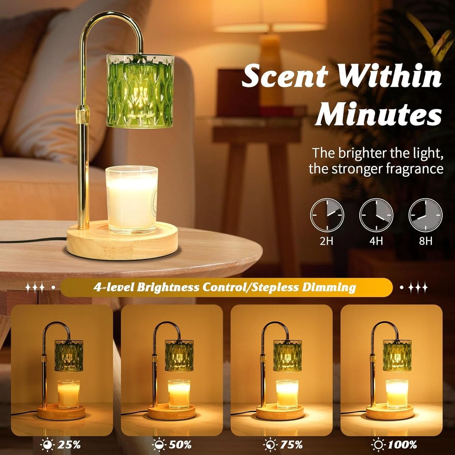 Green Candle Warmer Lamp Dual Bulbs Dimmable Feature