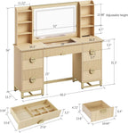 Oak Fluted Vanity Desk 60 Inch Tempered Glass Table top-2