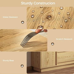 Wooden surface with water droplets, a fork, and a cabinet to demonstrate water-resistant, scratch-resistant, and sturdy base properties.