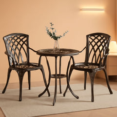 Bistro Set 3 Piece Rustproof Cast Aluminum Furniture Bronze-4