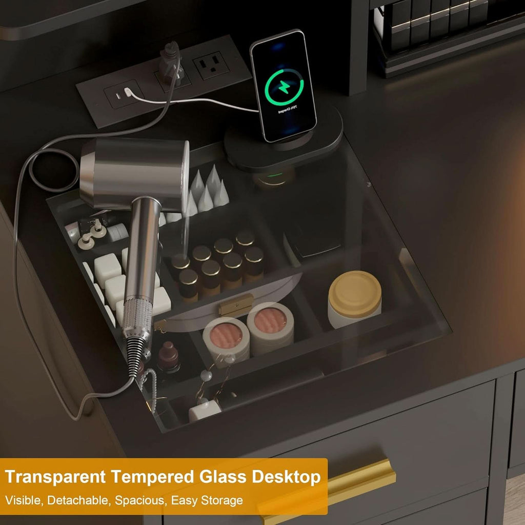 Black Vanity Desk With Multifunctional LED Lighting-3