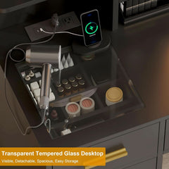 Black Vanity Desk With Multifunctional LED Lighting-3