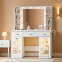 White LED Lighted Makeup Vanity Desk with Drawers-0