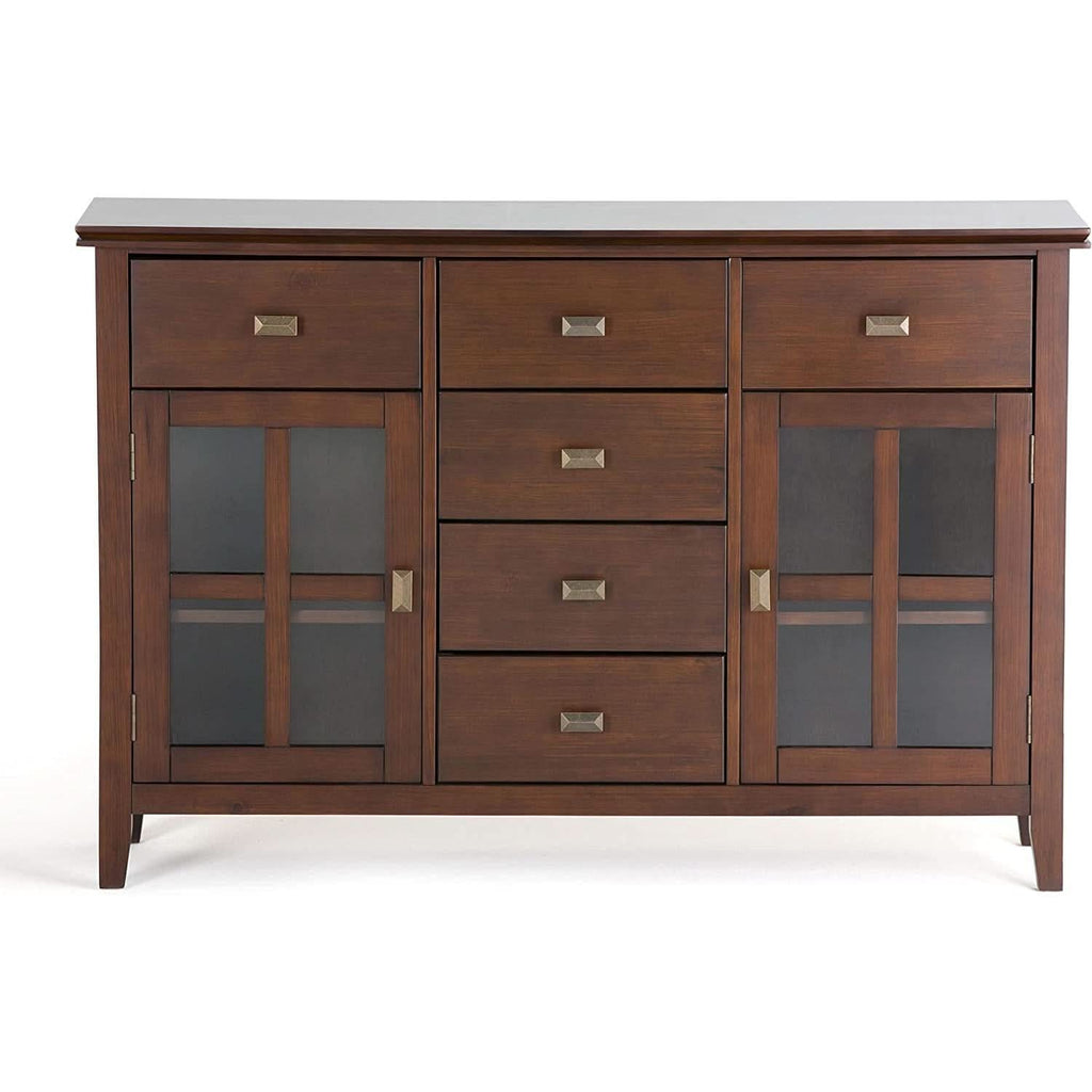 Pine Wood Sideboard Buffet Russet Brown Adjustable Shelves-3