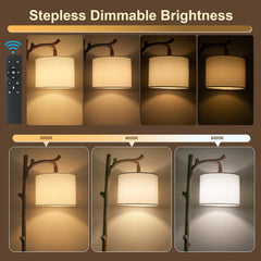 Brown Farmhouse Rustic Brushed Walnut Floor Lamp Remote-2