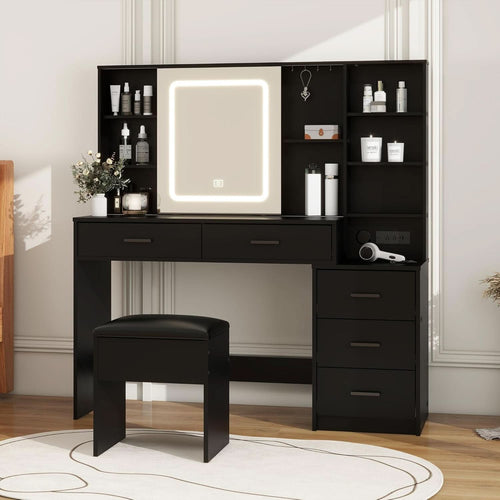 Black Vanity Desk With Large Mirror Illumination Mode-1
