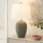 Olive Green Enamelled Ceramic Midcentury Table Lamp-1
