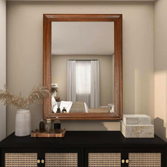 Rectangular Farmhouse Wood Bathroom Mirror 30x40 Brown-4
