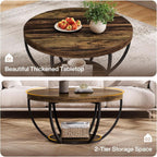 Round Coffee Table 31.7Inches Rustic Brown Storage-2