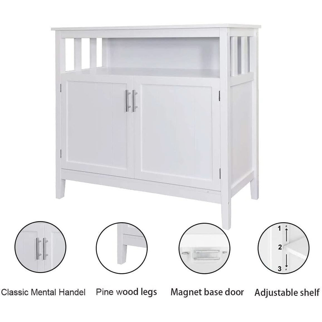 White Buffet Cabinet With 2 Doors And Adjustable Shelf-3