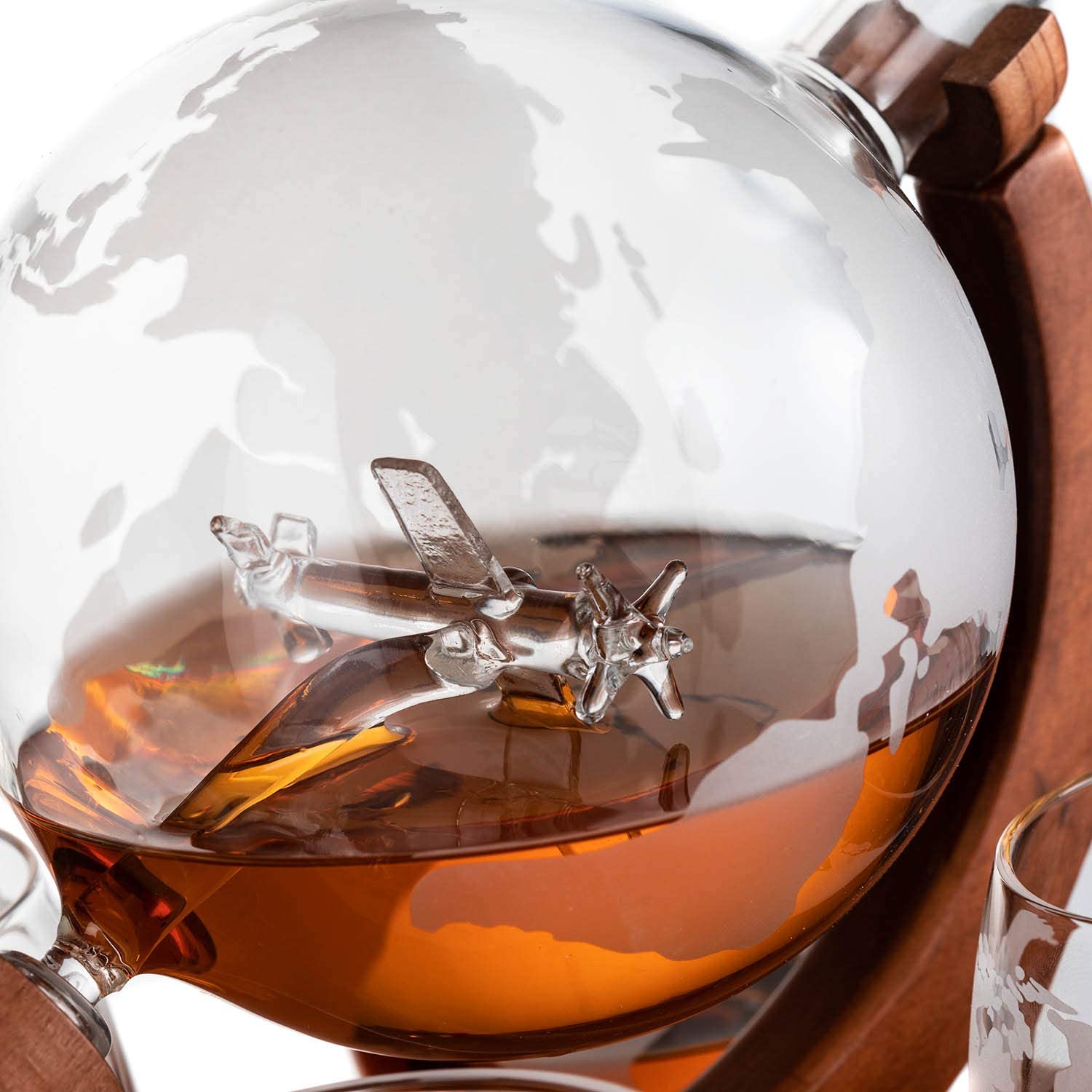 Etched World Decanter Whiskey Globe With Antique Airplane Inside-2