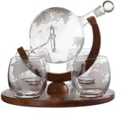 Etched World Decanter Whiskey Globe With Antique Airplane Inside-4