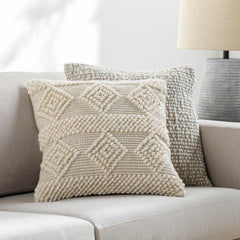 Ivory Geometric Textured Throw Pillow - Clearance