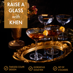 Vintage Crystal Champagne Coupe Gold Rim Hexagonal Angled Glasses | Set of 4 | 6 oz-3