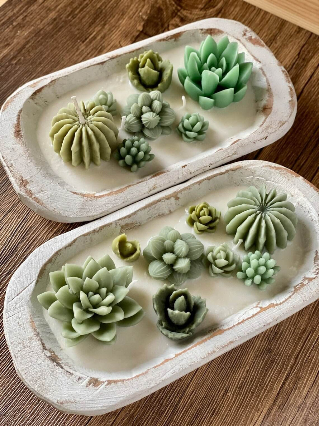 Arizona Dream Cactus Garden Candle — Sculptural Soy Wax in Carved Wood Bowl-3