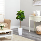 Artificial Fiddle Leaf Fig Tree in White Planter, 45”-3