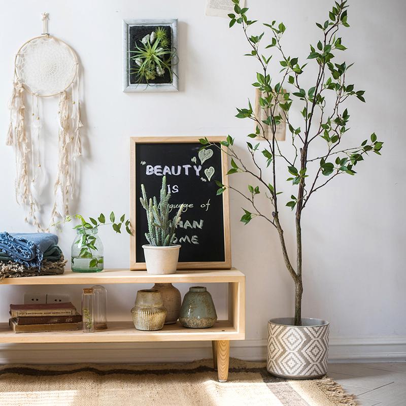 Artificial Minimalist Tree, Green Leaf Faux Tree In Pot-0